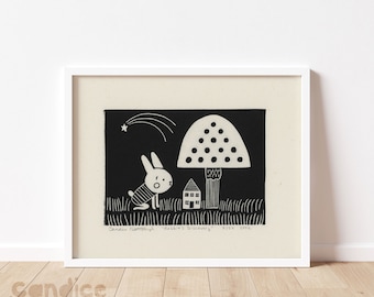 Rabbit's Discovery Block Print