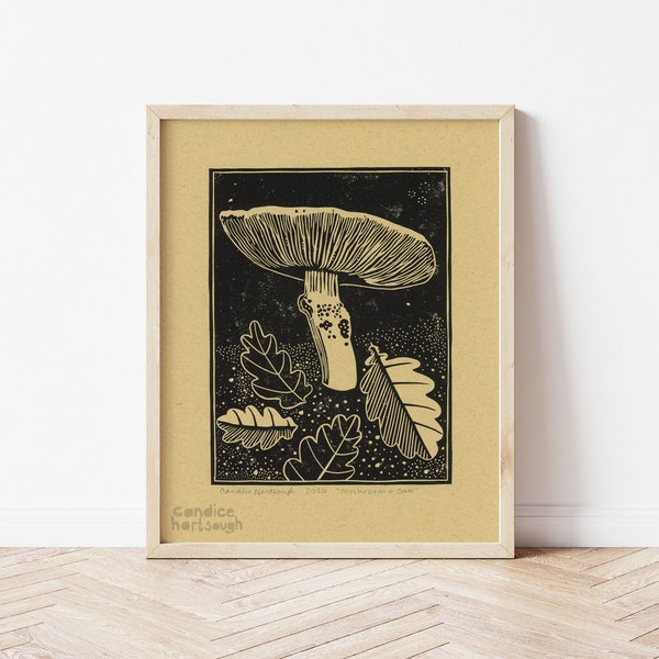 Mushroom and Oak Block Print