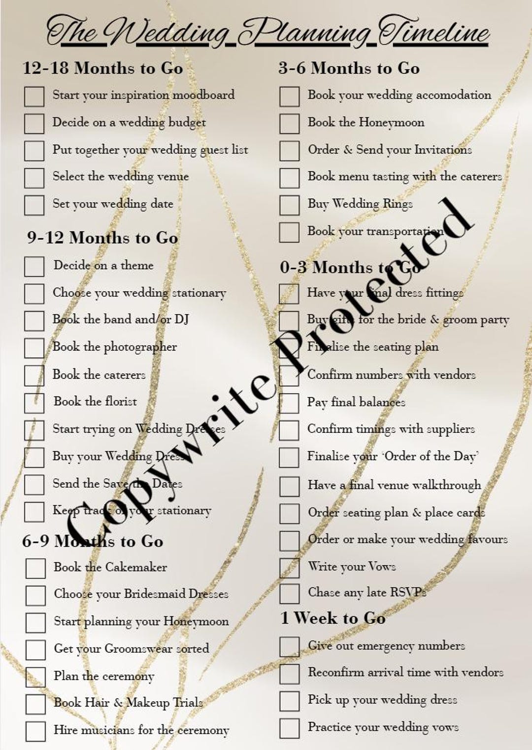 Wedding Planning Timeline A3 Printable - Stunning Design - Etsy