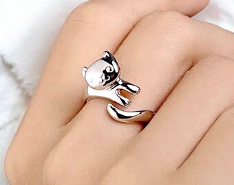 Verstellbarer Katzenring, einzigartiger lustiger Ring, Katzenliebhaber-Geschenk, zierlicher Tierliebhaber-Schmuck, Geschenk für ihre Katze