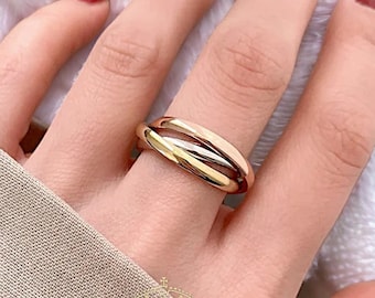 Anxiety Relief Ring Fidget Triple Looped Ring Gold Dainty Spinner Gift For Her Friend Mum Minimalistic