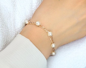 Bracciale con perle a doppia catena Bracciale con perle minimaliste estive Bracciale con corda a catena, regalo per le sue perle
