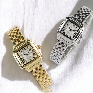 Gold Dainty Watch Luxurious Watches For Women Square Watch Monogram Minimalist Design Gift For Her Birthday