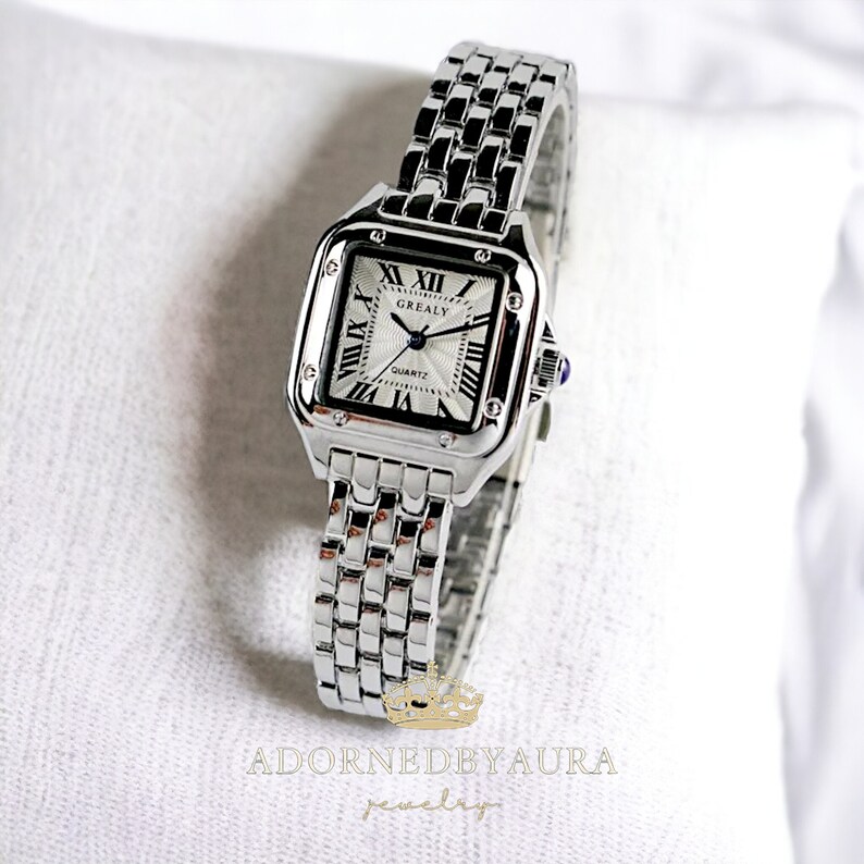 Luxuriöse Uhr mit Monogramm-Mom-Uhren, Damenuhr, beste goldfarbene Uhren, minimalistisches quadratisches Design, Geschenk für Sie Bild 6