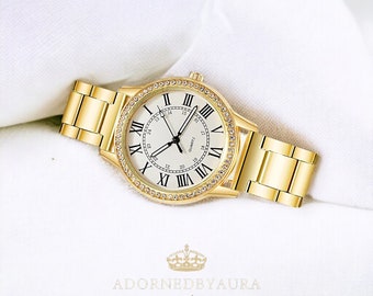 Golduhr für Frauen Zierliche luxuriöse Uhr Einstellbar Rundes Gesicht Silber Uhren Geschenk für Freundin Roségold