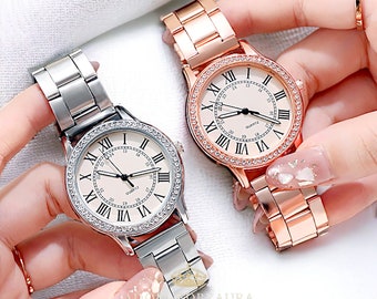 Montre en or fine réglable rose cadran rond montres pour femme montre luxueuse 40 mm cadeau d'anniversaire pour elle