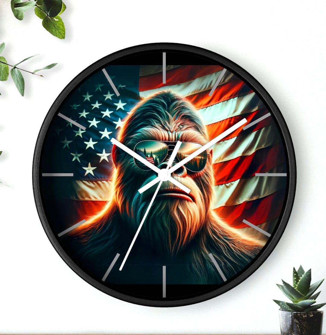 Bigfoot Patriotic Wall Clock: Cryptid Folklore Home Decor - Etsy