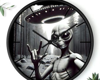 Alien Abduction Wall Clock: Sci-Fi Home Decor, UFO Theme