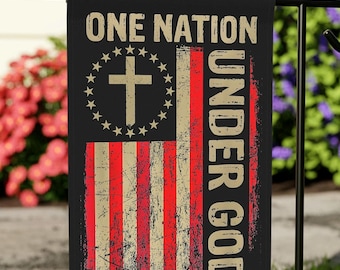 Patriotic Christian Garden Flag: One Nation Under God, Double-Sided 12"x18"
