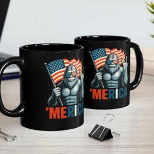 Patriotic Bigfoot Coffee Mug: Funny Sasquatch Gift, Independence Day