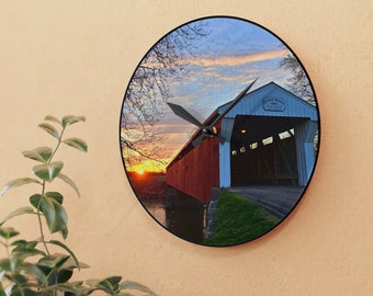 Orologio da parete per cabina camper per casa Ponte coperto Decorazione da parete in acrilico Arredamento per la casa Orologio da esterno Orologio da appendere alla natura Regalo per il compleanno