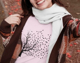 Falling Leaves Tree T-Shirt: Autumn Nature Graphic Tee