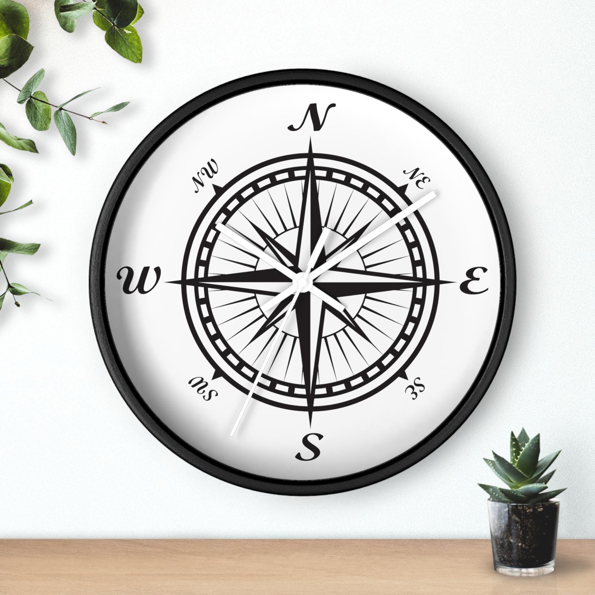 Compass Dial Gallery Wall Black Framed Compass Wall Clock with White Dial Accents display picture 1