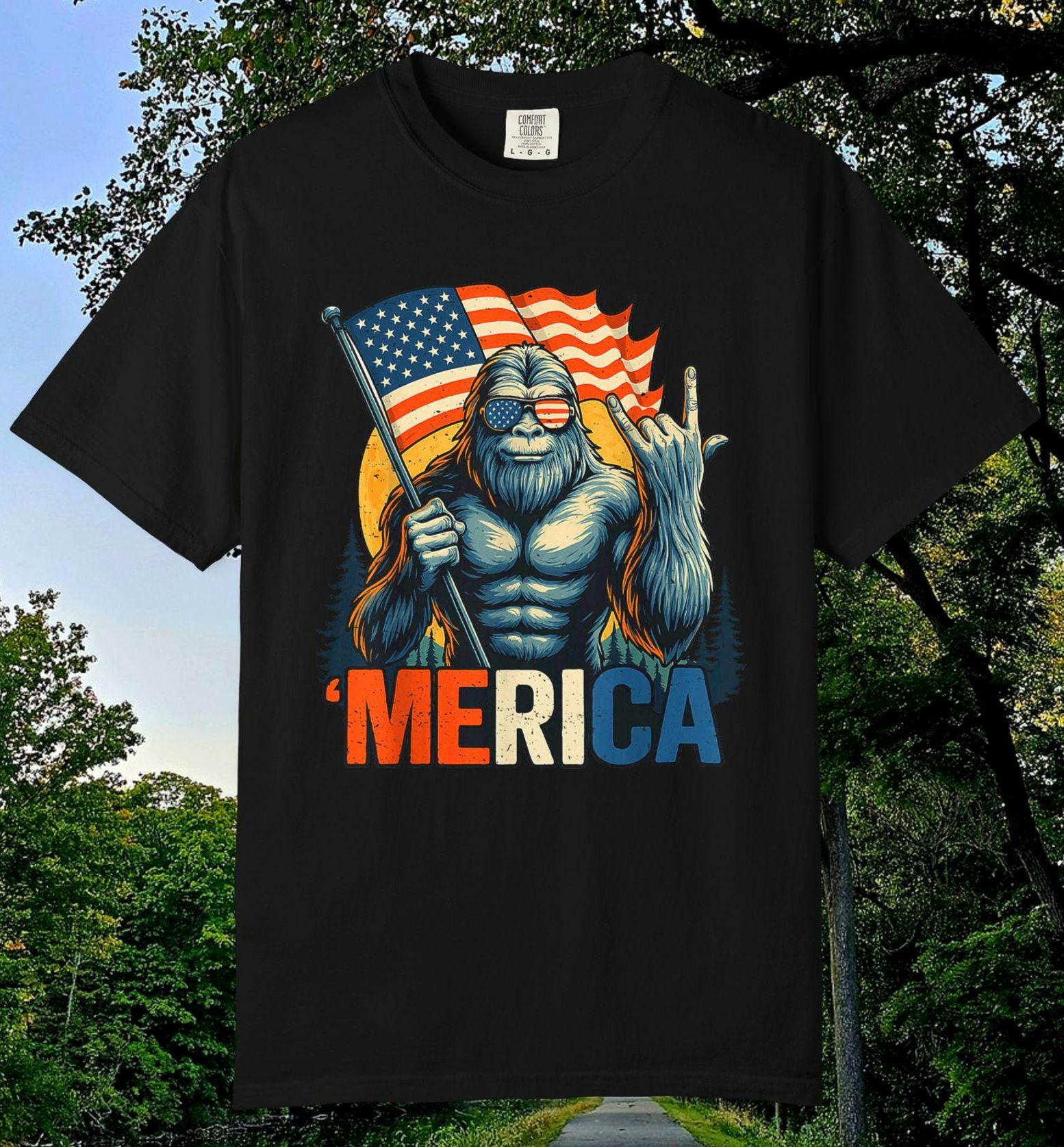 Patriotic Bigfoot T-shirt: American Flag Sasquatch 4th of July Tee