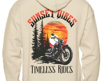 Moletom com capuz para motociclista Sunset Ride: Moletom com estampa de motociclista