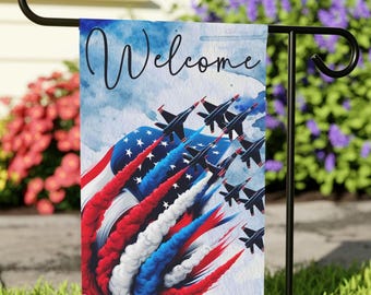 Patriotic Fighter Jet Garden Flag: USA Aviation Yard Art
