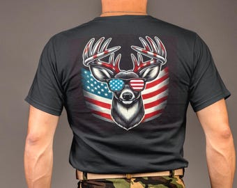 Patriotic Deer Hunting T-Shirt: American Flag Buck Hunter Tee