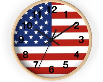 Horloge murale drapeau des États-Unis : décoration patriotique américaine (ronde 10 po.)