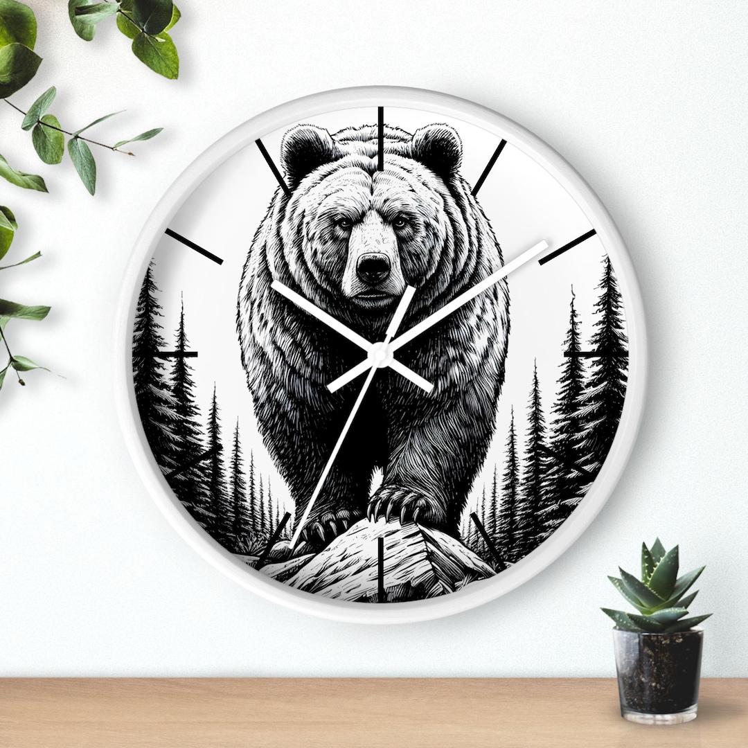 Grizzly Bear Wall Clock, Wildlife Decor, Rustic Cabin Clock, Bear Lover ...