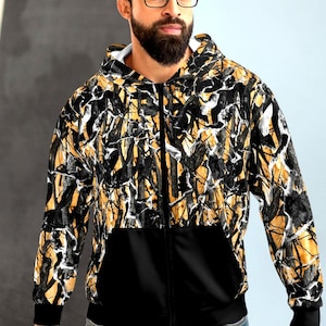 Hunting Camo Zip Hoodie: Black Pocket, Unisex Outdoor Jacket
