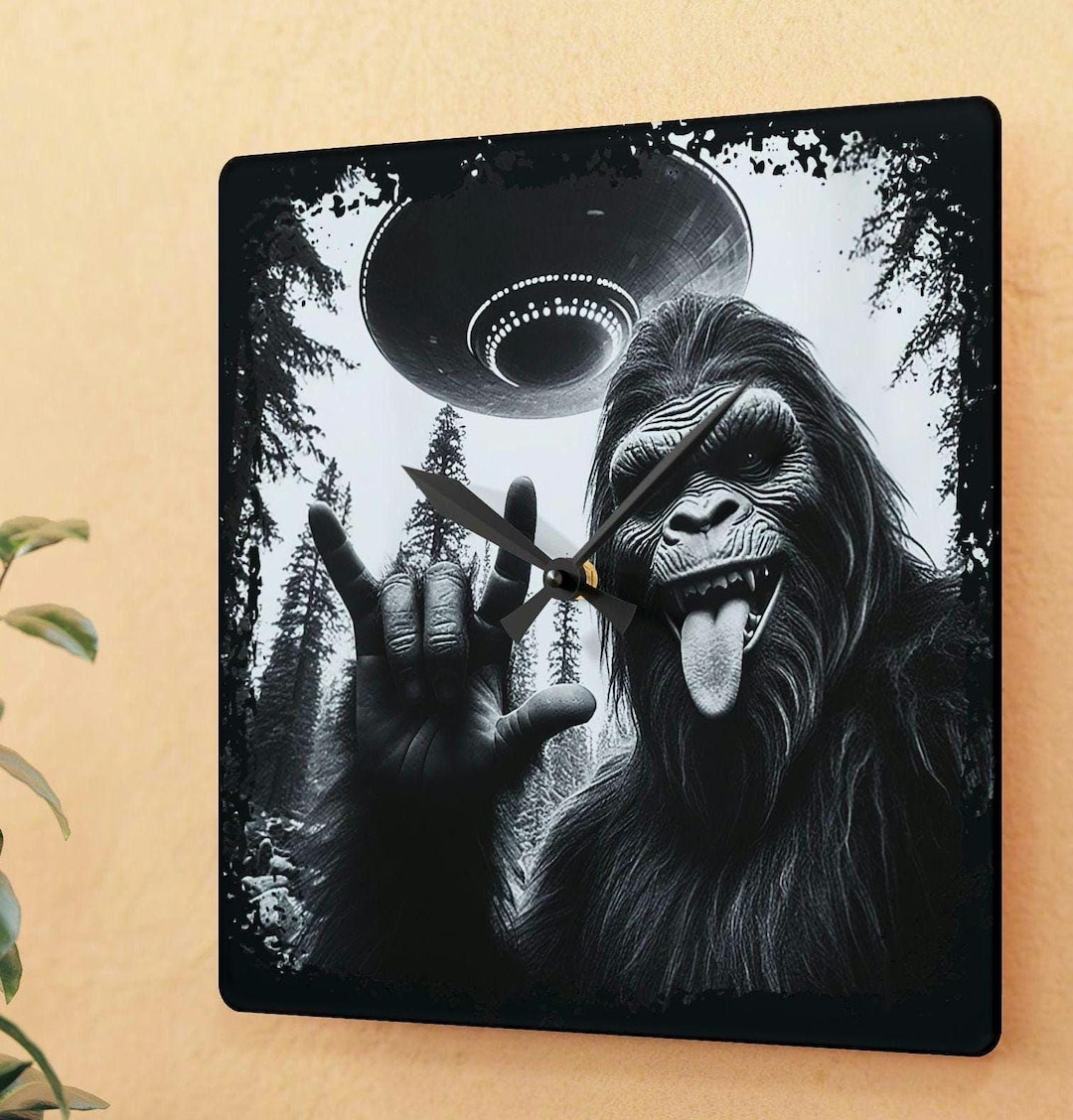 Bigfoot Acrylic Wall Clock: Sasquatch Alien Cryptid Art, Quirky Home ...