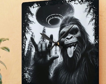 Bigfoot Acrylic Wall Clock: Sasquatch Alien Cryptid Art, Quirky Home Decor
