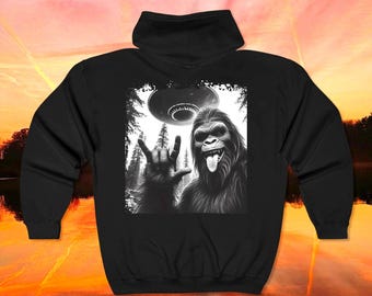 Bigfoot UFO Zip Hoodie: Sasquatch Graphic Sweatshirt