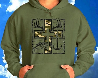 Felpa con cappuccio da caccia e pesca: felpa Christian Camo Outdoors