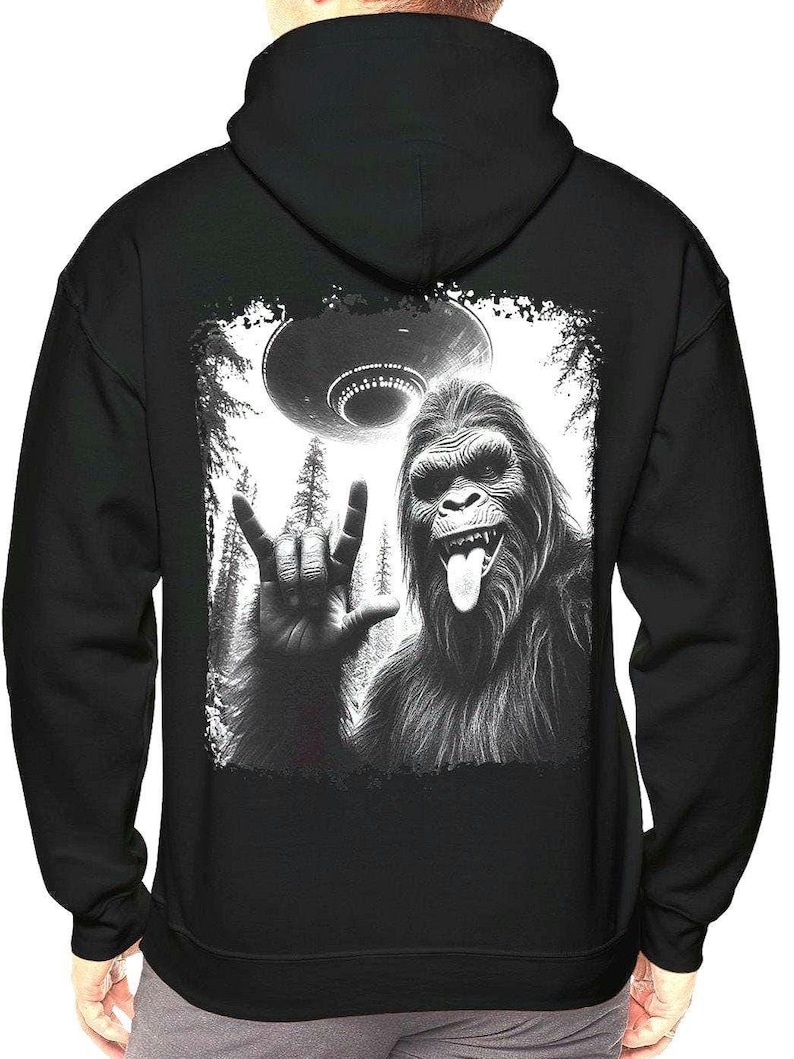 Bigfoot UFO Hoodie: Sasquatch Alien Abduction Pullover image 3