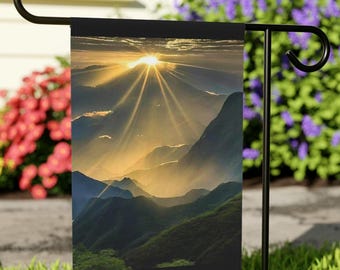 Sunlit Mountain Garden Flag: Double-Sided Outdoor Home Decor (12x18 in.)