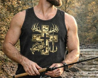 Camiseta sin mangas Faith Fishing para hombre y mujer, Comfort Colors, regalo cristiano para amantes de la naturaleza, regalo para papá