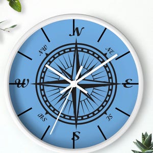 Nautical Compass Wall Clock, Ocean Decor, Home Office Accessories, Gift for Adventurers, Vintage Style Timepiece, Adventure Travel Clock