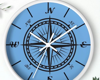 Wanduhr mit Kompass: Vintage Style Ocean Decor