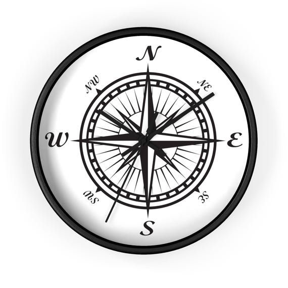 Compass Dial Gallery Wall Black Framed Compass Wall Clock with White Dial Accents display picture 1
