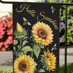 Garden Flag Sunflower Honey Bee, Hello Sunshine Banner, Outdoor Decor, Yard Art Garden, Garden Decoration, Bee Porch Flags, Housewarming