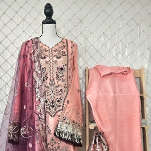 L Prêt-à-porter 3-delig Pakistaans salwar-kameez-feestkostuum klaar voor verzending, maat L
