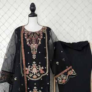 L Prêt-à-porter 3-delig Pakistaans salwar-kameez-feestkostuum klaar voor verzending, maat L