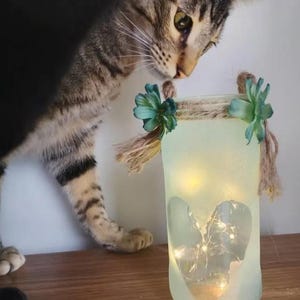 Frosted Glass Lantern with LED Lights | Boho Home Decor | Fairy Light Table Lantern | Wedding & Event Decor image 1