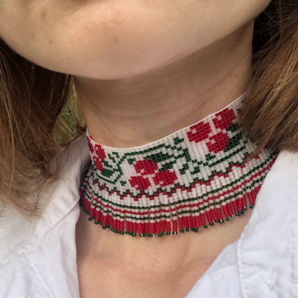 Beadwork Necklace | Ukrainian traditional necklace | Beaded Choker | Beaded Necklace | Native beadwork| Unique necklace | Seed bead necklace