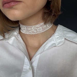 Unique necklace | Ukrainian traditional necklace | Choker | Bead Choker | Bead Necklace | Native beadwork | Handmade Jewelry | White choker