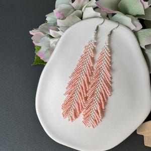 Pink Seed Bead Earrings: Handmade Boho Fringe Dangle Earrings
