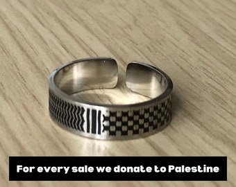 Bague Palestine avec boîte à bagues, bague keffieh Palestine, bijoux Palestine, bague motif Palestine, cadeau de l'Aïd, cadeau ramadan, cadeau musulman