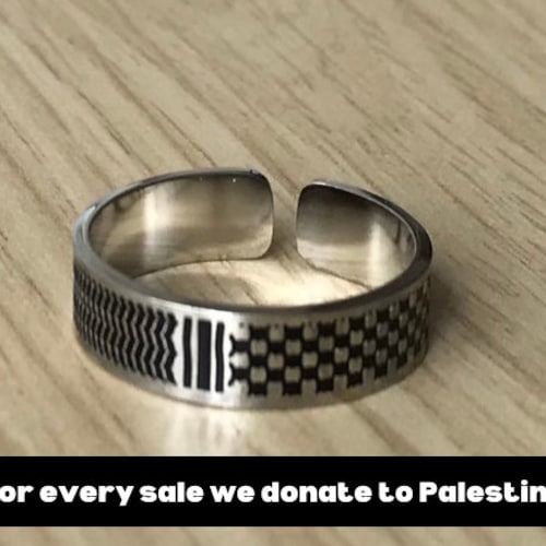 Bague Palestine avec boîte à bagues, bague keffieh Palestine, bijoux Palestine, bague motif Palestine, cadeau de l'Aïd, cadeau ramadan, cadeau musulman