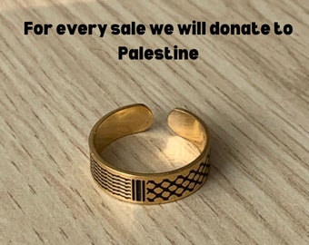 Bague Palestine avec boîte à bagues, bague keffieh Palestine, bijoux Palestine, bague motif Palestine, cadeau de l'Aïd, cadeau ramadan, cadeau musulman