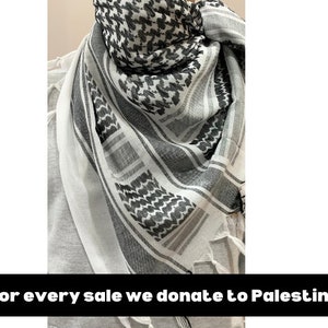 Palestine Scarf, Palestine keffiyeh, Palestine shemagh, 100% cotton, Palestine fundraiser, traditional black and white image 1