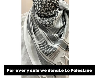 Bufanda Palestina, keffiyeh Palestina, shemagh Palestina, 100% algodón, recaudación de fondos Palestina, blanco y negro tradicional