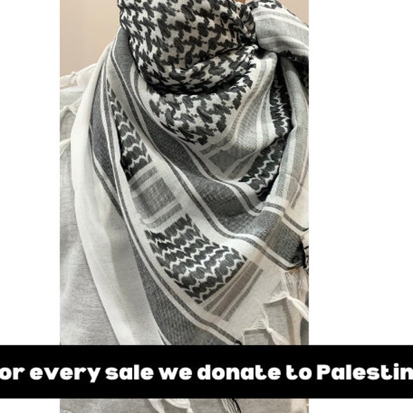 Palästina Schal, Palästina Keffiyeh, Palästina Shemagh, 100% Baumwolle, Palästina Spendenaktion, traditionelles Schwarz und Weiß