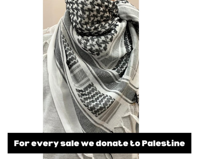 Palestine Scarf, Palestine keffiyeh, Palestine shemagh, 100% cotton, Palestine fundraiser, traditional black and white image 1