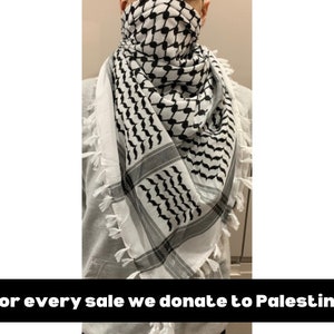Palestina sjaal, Palestina keffiyeh, Palestina shemagh, 100% katoen, Palestina fondsenwerving, traditioneel zwart en wit afbeelding 1