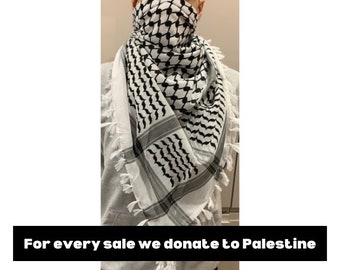 Bufanda Palestina, keffiyeh Palestina, shemagh Palestina, 100% algodón, recaudación de fondos Palestina, blanco y negro tradicional